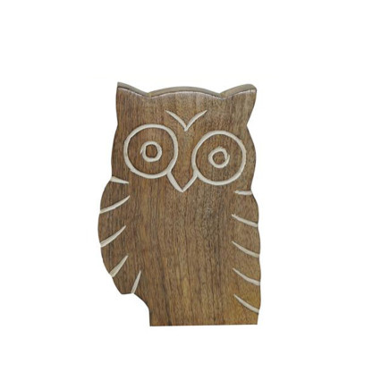 7"H Mango Wood Carved Owl - Brown