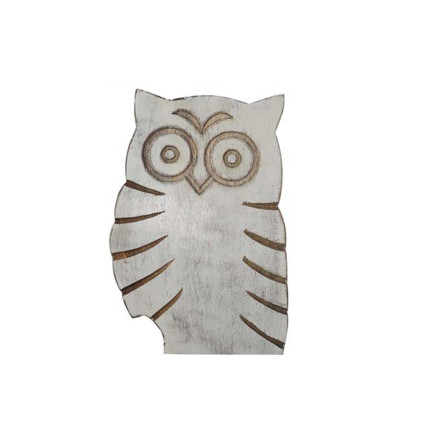 7"H Mango Wood Carved Owl - White Washed