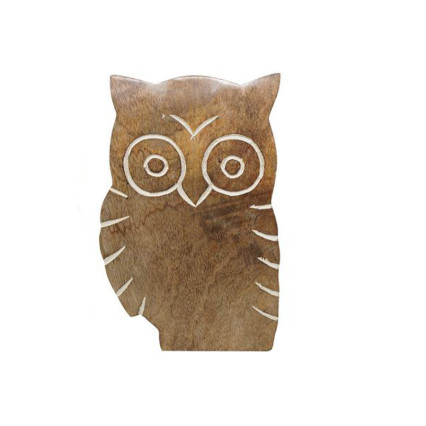 9.25"H Mango Wood Carved Owl - Brown