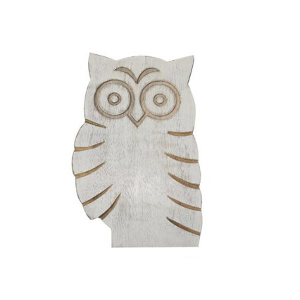 9.25"H Mango Wood Carved Owl - White Washed