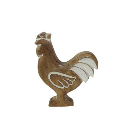 8"H Mango Wood Carved Rooster - Brown