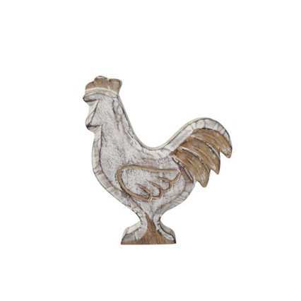8"H Mango Wood Carved Rooster - White Washed