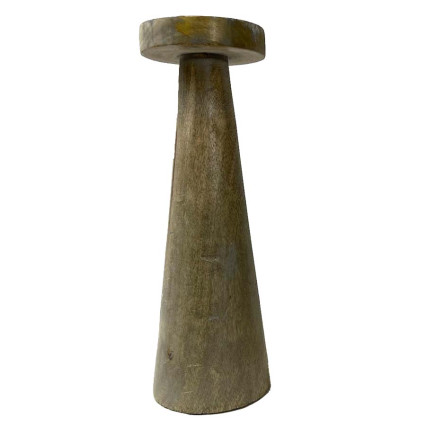 12" Dark Wood Pillar Candleholder