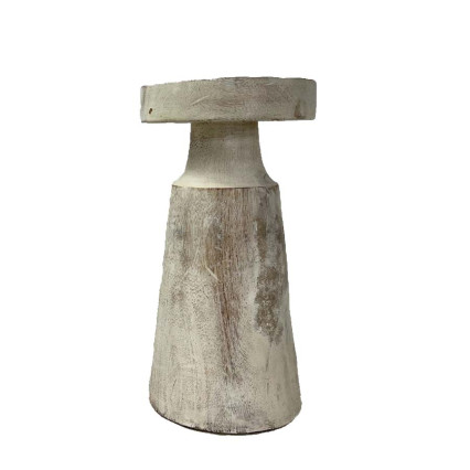 8" Whitewashed Wood Pillar Candleholder