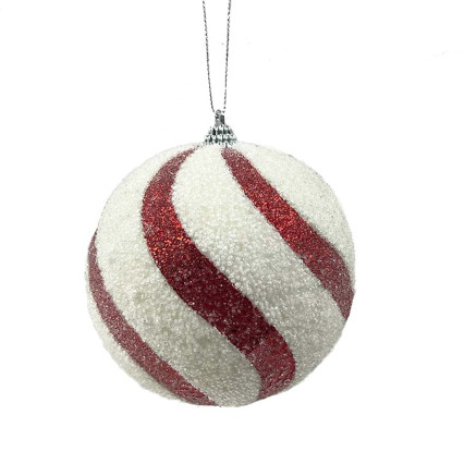 4" Ball Ornament - Red & White Peppermint Spiral