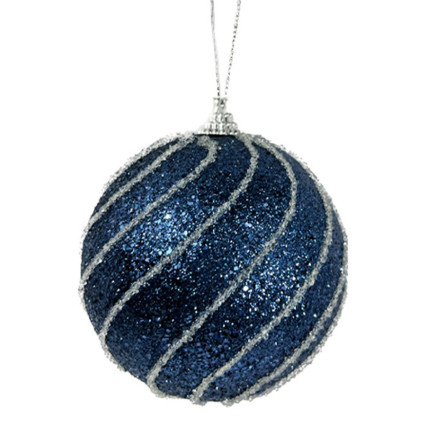 4" Ball Ornament - Blue Spiral