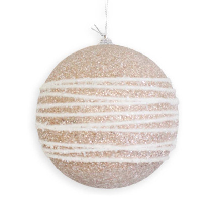 5" Ball Ornament- Champagne w/White Horizontal Twine
