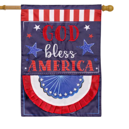 Patriotic God Bless Applique House Flag