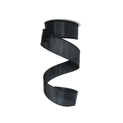 1.5" x 10yd Black Wired Edge Satin Ribbon