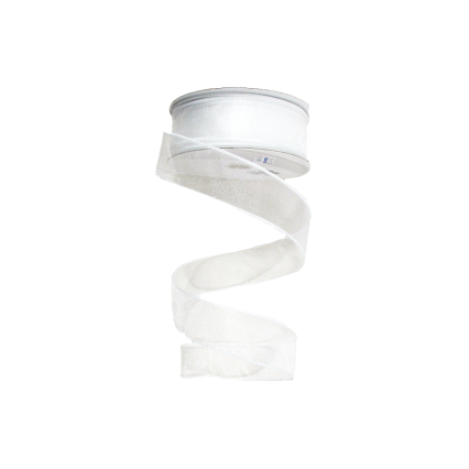 1.5" x 25yd White Wired Edge Sheer Ribbon