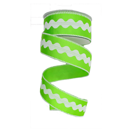 1.5" x 10yd Lime Green w/Wavy Stripe Center Ribbon