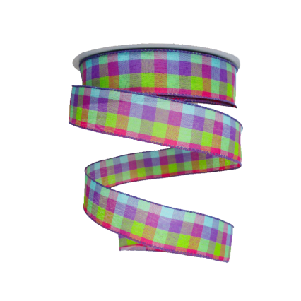 1.5" x 50yd Purple, Green, Pink, & Blue Check Ribbon