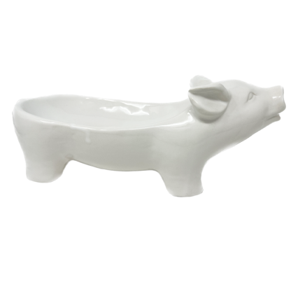 Glazed White Ceramic Pig Accent Bowl