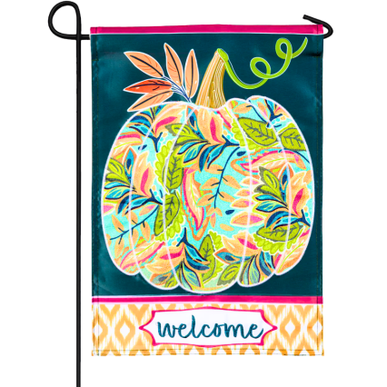 Patterned Jacobean Floral Pumpkin Applique Garden Flag