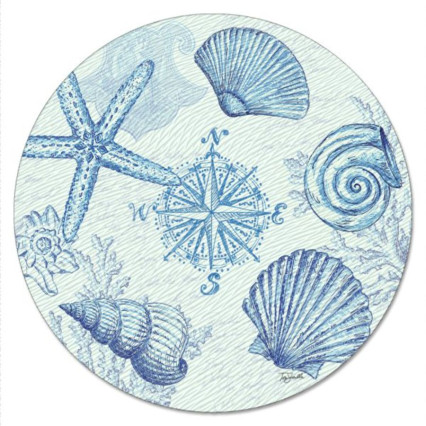 13" Lazy Susan Turnable Tempered Glass-Coastal Sketch