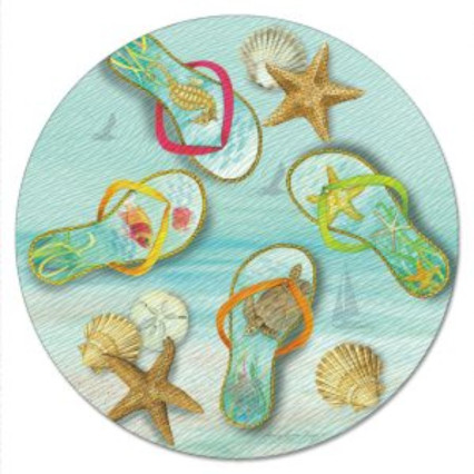 13" Lazy Susan Turnable Tempered Glass- Blue Sea Flip Flops