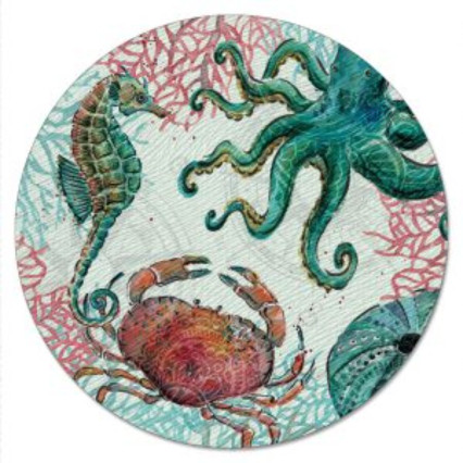 13" Lazy Susan Turnable Tempered Glass- Ocean Finds