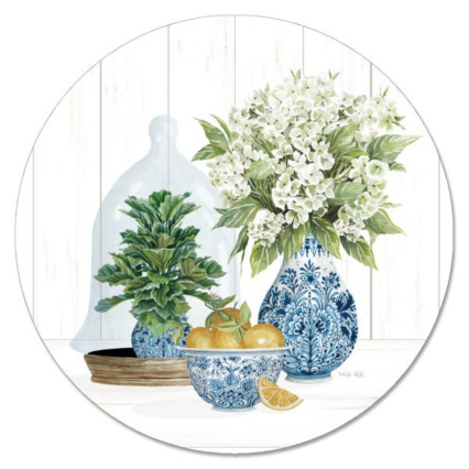 13" Lazy Susan Turnable Tempered Glass-Blue & White Pottery