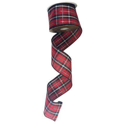 2.5" x10yd Black & Red Plaid w/ Silver Accents