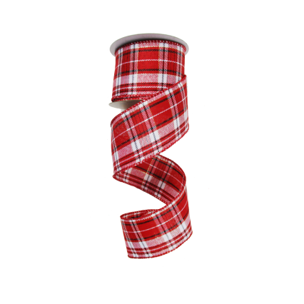 2.5" x 10yd Red Black White Plaid w/Gold Accent Ribbon