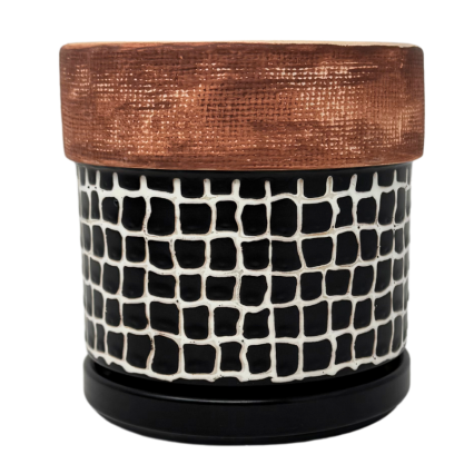 5" Checkered Pattern Ceramic Planter w/ Textured Band on Top