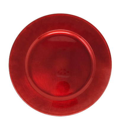 13" Rnd Plastic Smooth Charger Plate- Shiny Red