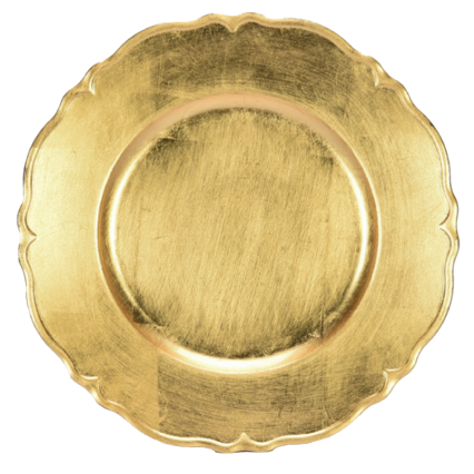 13" Rnd Plastic Scalloped Edge Charger Plate- Textured Gold