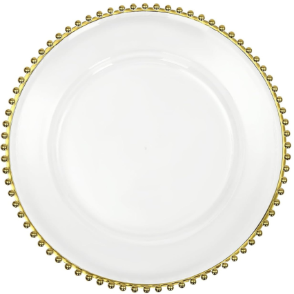 13" Rnd w/ Beaded Trim Charger Plate - Gold