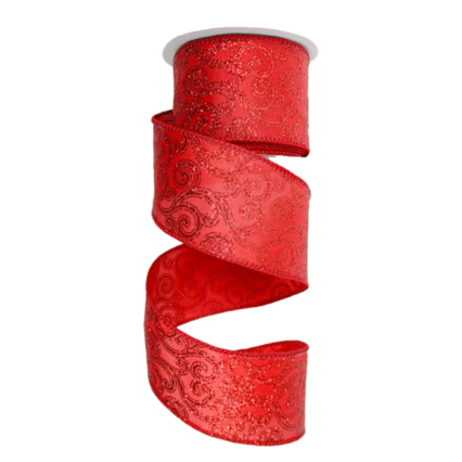 2.5" x 10yd Red Glitter Swirl Ribbon