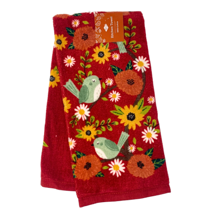 Autumn Wildflower Birds Kitchen Towel