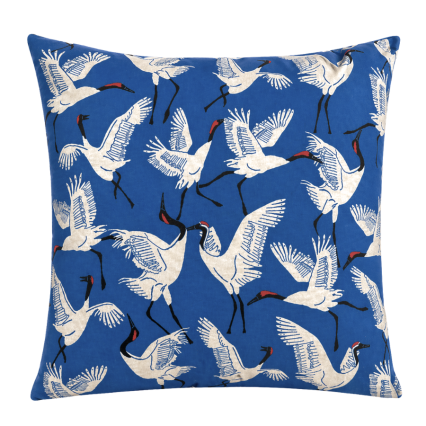 17" Block Cranes Cobalt Outdoor Pillow