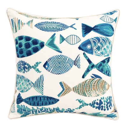 17" Hooked Seaside Blue Outdoor Pillow