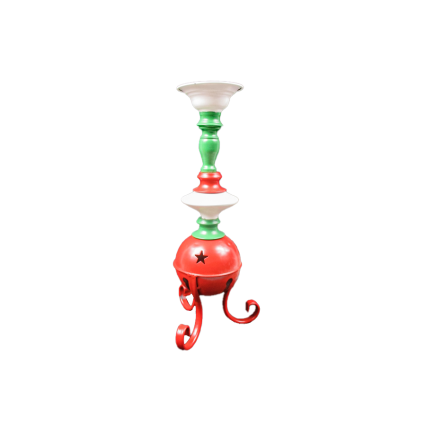 17" Small Metal Red/White/Green Bell Candle Holder-Red Bell