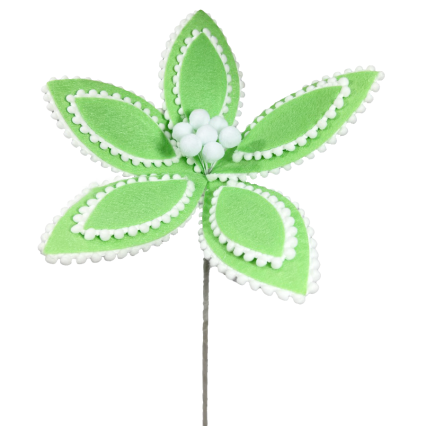 22" Mint Poinsettia Stem w/White Pom Poms