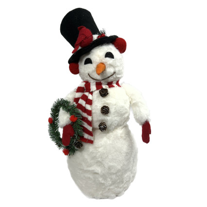 18"H Snowman w-Christmas Wreath & Cardinal on Hat