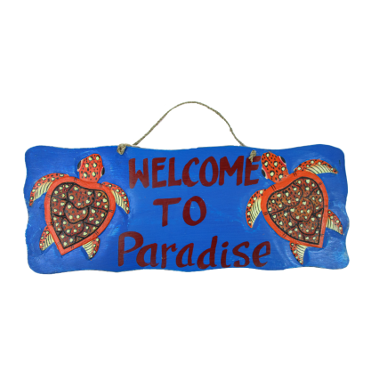 19" Welcome to Paradise Wooden Plaque Sign- Turtles