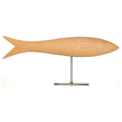 13.5" Wooden Fish Figurine on Metal Pedestal
