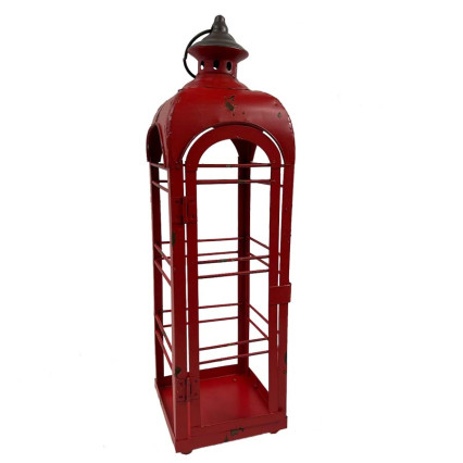 19"H Distressed Metal Lantern -Red