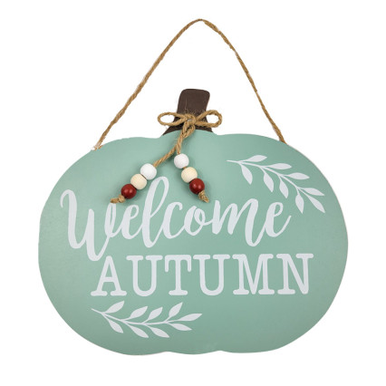11"H Welcome Autumn Pumpkin Sign with Bead Accent-Mint