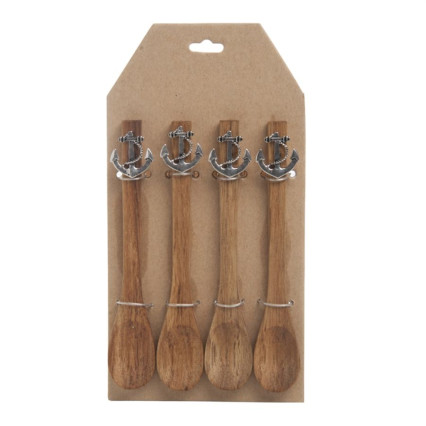 Wooden Spoons w/Anchor Accent - Set of 4