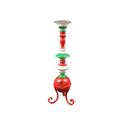 20" Large Metal Red/White/Green Bell Candle Holder-Red Bell