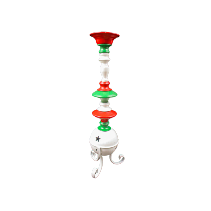 20" Large Metal Red/White/Green Bell Candle Holder-White Bell