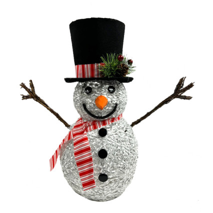 20" Light Up Snowman w/Black Hat & Red/White Striped Scarf