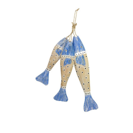 27.5" Wooden 3 Spotted Blue Fish Hanging Decor