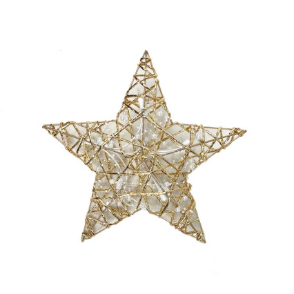 12" Gold Paper & Bead Light Up Wire Star