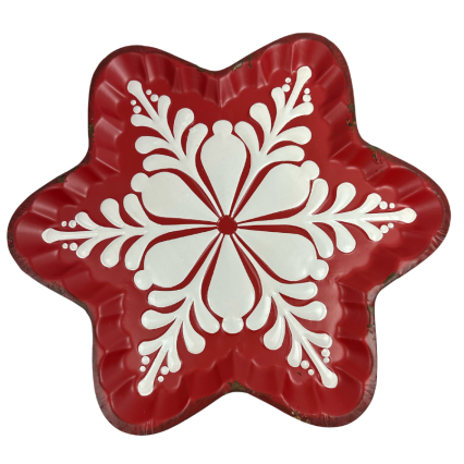 20" Red & White Metal Snowflake Tray