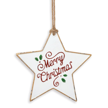 11.5" White Metal Star Ornament-Mery Christmas