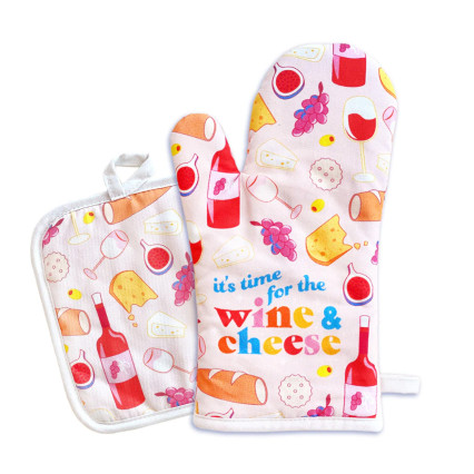 Wine & Cheese Oven Mitt & Pot Holder Set