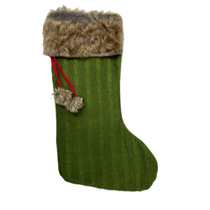 Knit Stocking Christmas Stocking with Fur Cuff-Olive Green