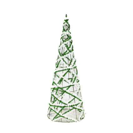 24" Light Up Green Tinsel Strip W/ White Cotton Thread Cone Tree